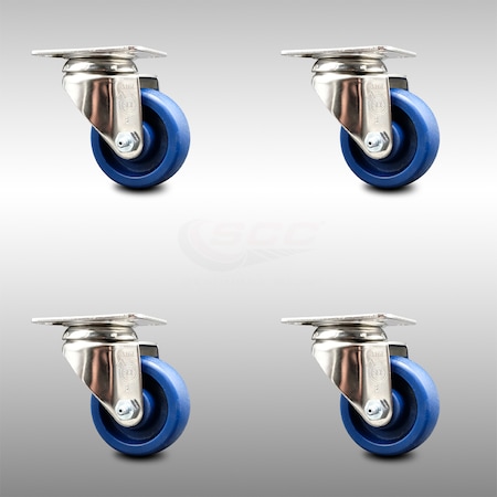 Service Caster 3.5 Inch 316SS Solid Polyurethane Wheel Swivel Top Plate Caster Set SCC SCC-SS31620S3514-SPUS-4